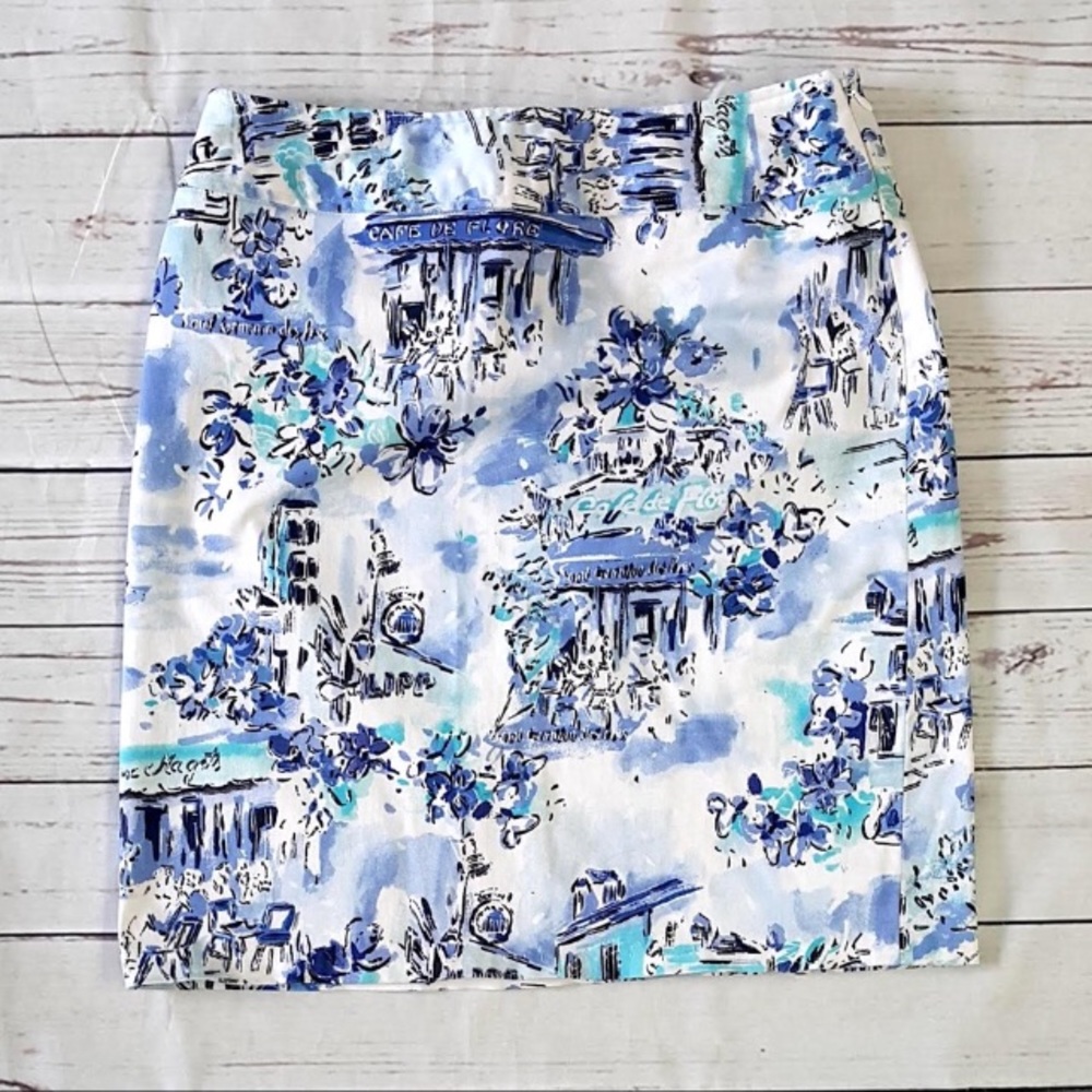 Rafaella blue white French cafe floral toile skirt